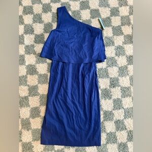 ANTONIO MELANI NWT Womens One Shoulder JJ Ocean Blue Linen Overlay Dress Size 0